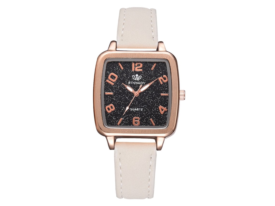Relógio de Pulso Feminino Quadrado Estrela com Pulseira de Couro Pu e Movimento de Quartzo Branco