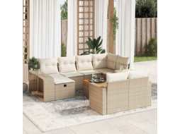 Vidaxl 11 Pcs Conjunto Sofás De Jardim C/ Almofadões Vime Pe Bege