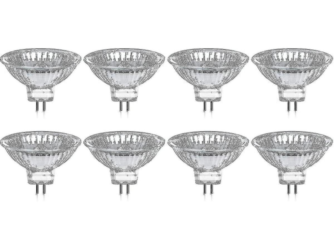 Lurelia Pack De 8 Lâmpadas Halógenas Mr16 Gu5.3 35w 12v 2800k, Branca Quente, Regulável, Sem Cintilação, Para Armários