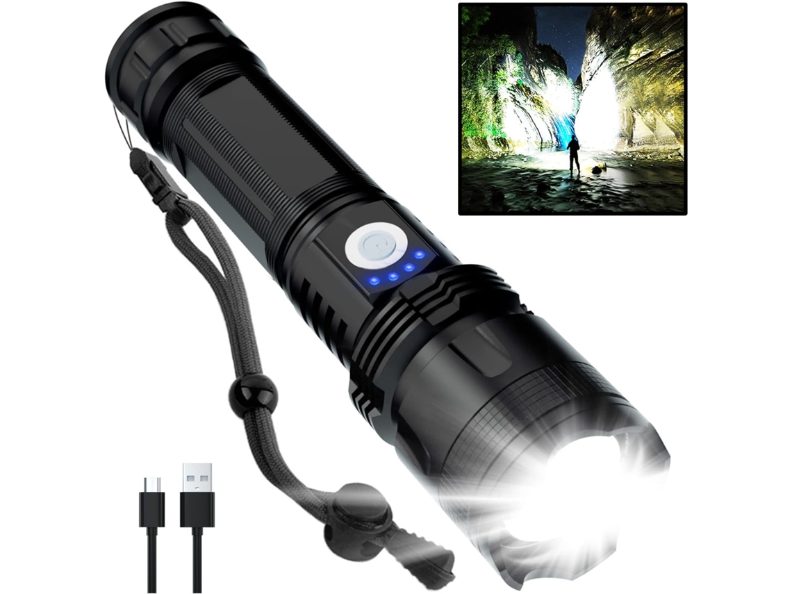 Lanterna Led Recarregável Com 5 Modos, Design À Prova D'água Ipx5 Para Camping (preta)