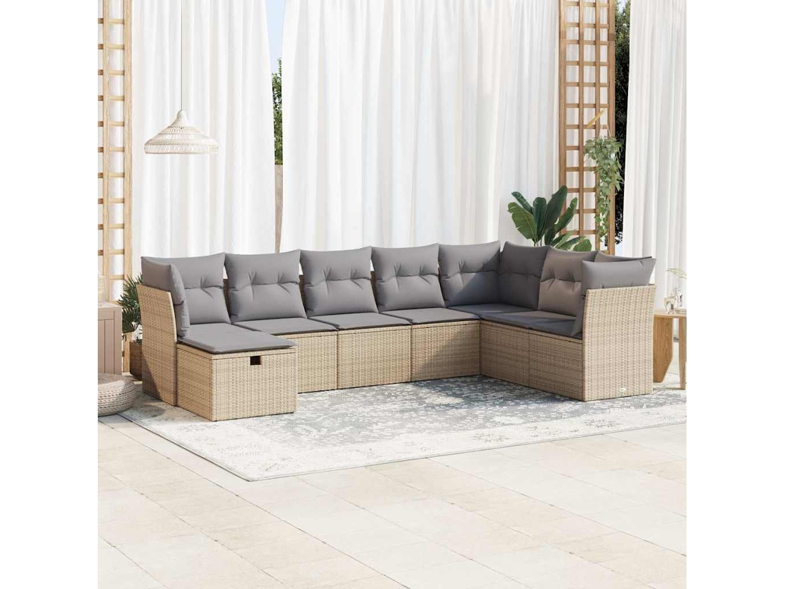 Vidaxl 8 Pcs Conjunto De Sofás P/ Jardim Com Almofadões Vime Pe Bege