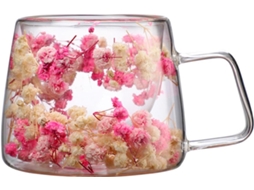 Caneca De Vidro De 200ml Com Flores Naturais, Prática E Com Isolamento Térmico, De Café Com Camada Dupla,