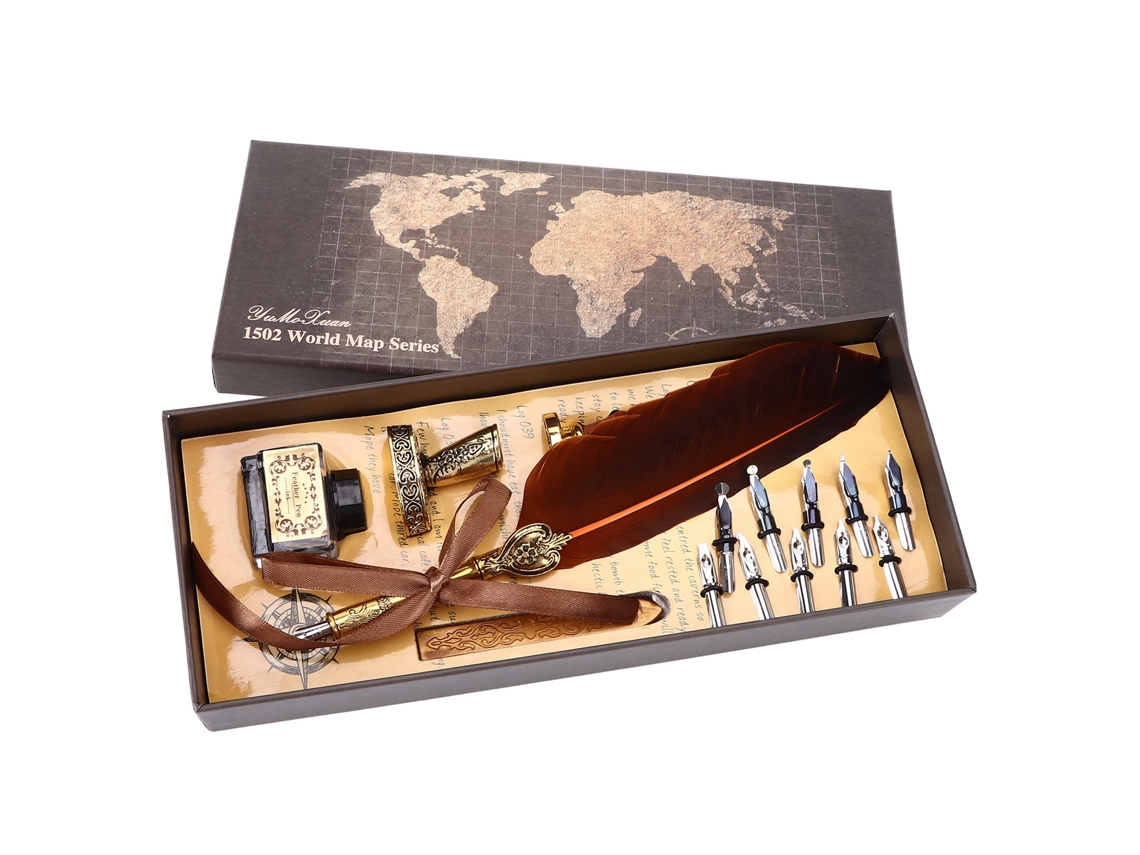 Pluma De Caligrafia Retro Com Padrões Gravados Elegante Para Lar Cor Granate