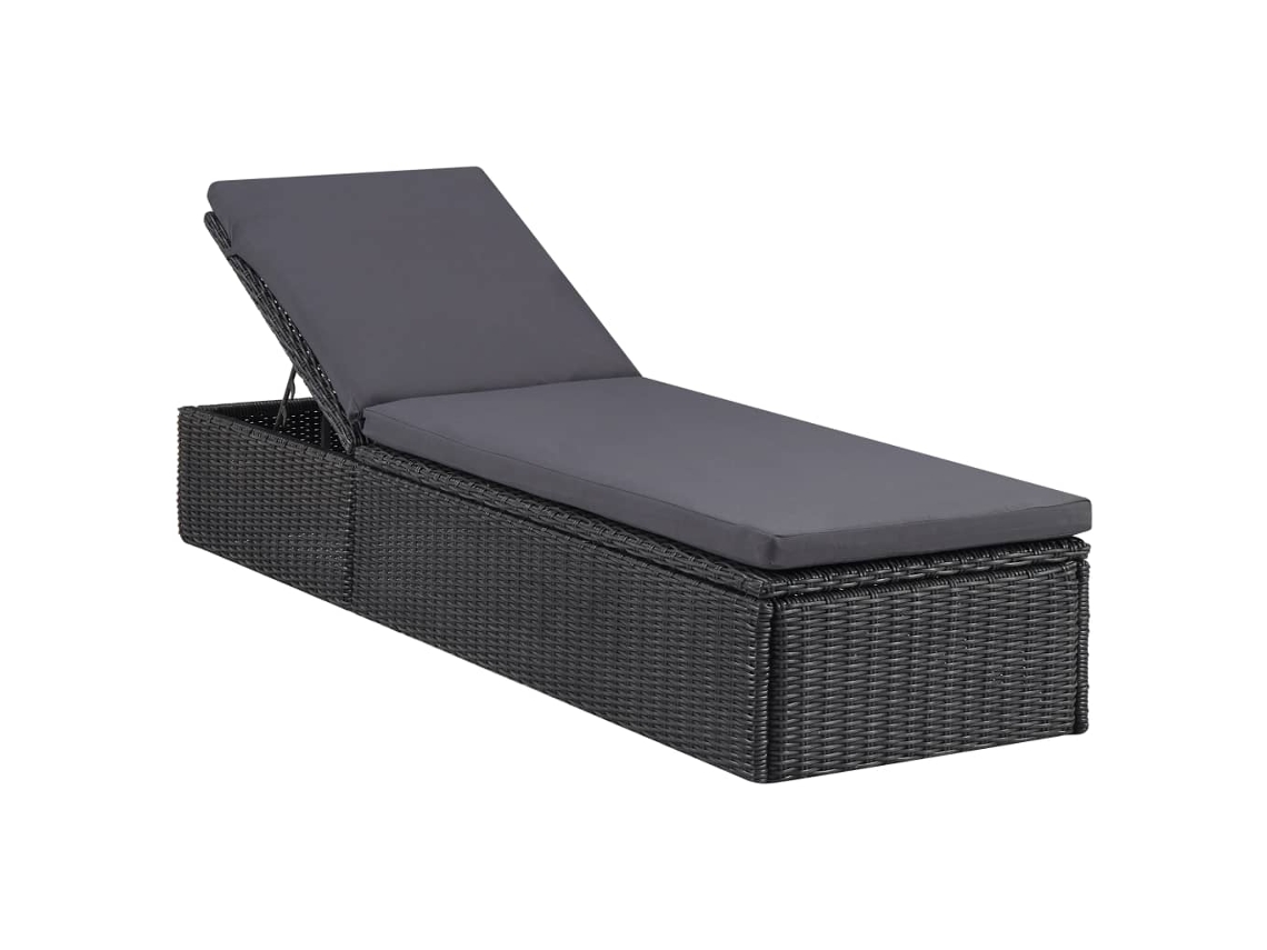 Vidaxl Espreguiçadeira Em Vime Pe Preto E Cinzento-escuro
