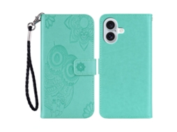 Capa Em Couro Pu Com Pega Para Apple Iphone 16 Plus - Ciano