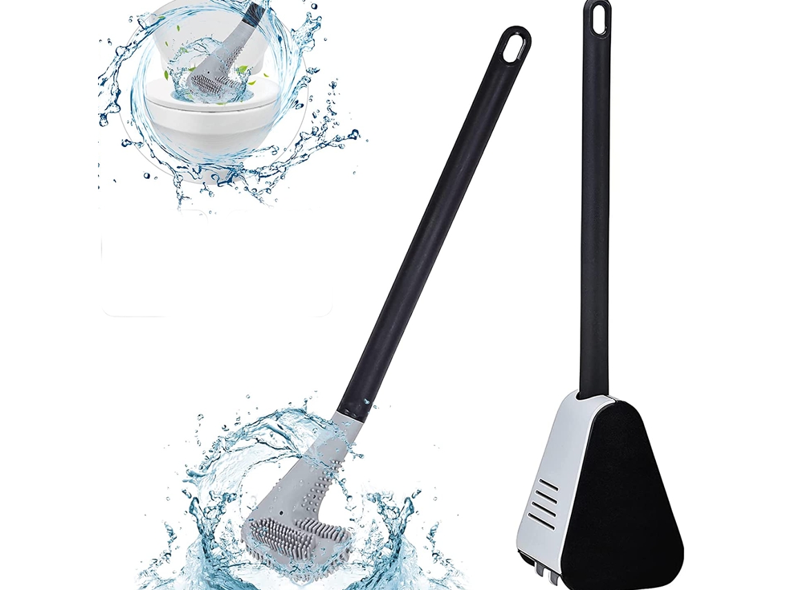 Escova Sanitária de Silicone para Golfe, de Parede com Cabo Longo, com Cabeça e Suporte, Preta
