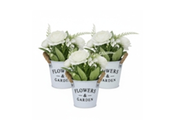 Relaxdays Arranjo De Flores Artificiais Em Vaso, 3 Flores De Plástico Realistas, Axd: 21 X 18 Cm, Branco