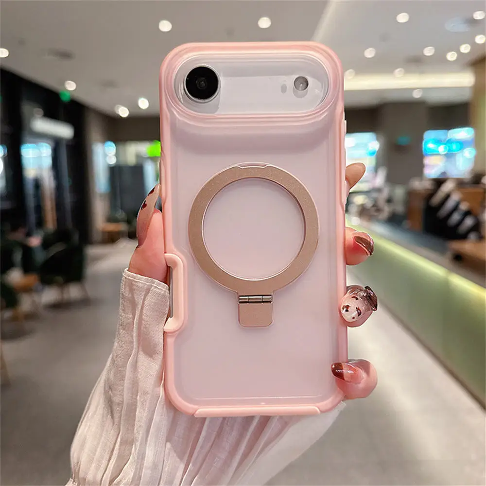 (rosa, Iphone 16) Capa Para Celular Com Suporte Magnético Em Anel, Capa Protetora Transparente Fosca À Prova De Choque Em Pctpu