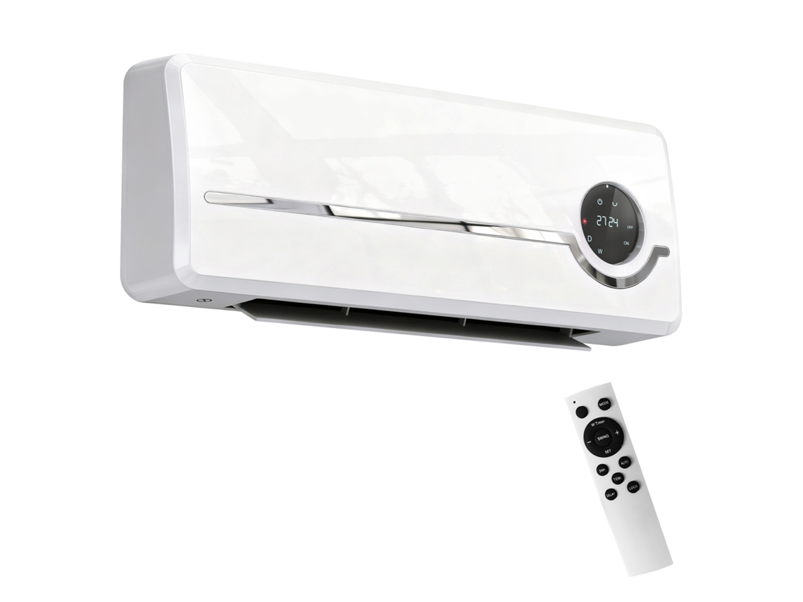 Aquecedor Elétrico Parede Baixo Consumo 3 Modos Led: Display Termostato Temporizador Oscilação 2000w Branca Prático