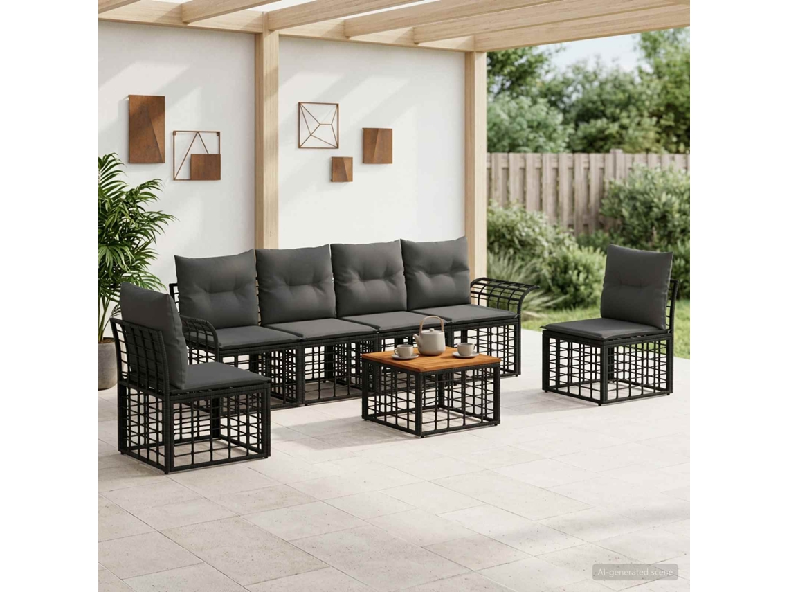 Vidaxl Conjunto De Sofás Para Exterior 7 Unid. Preto E Cinza Escuro