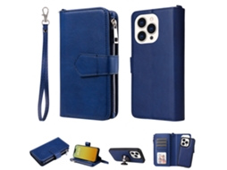 Capa Para Iphone 15 Pro Pele Sintética Azul