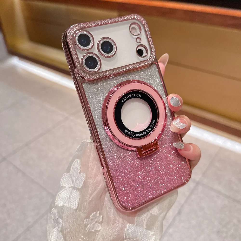 (rosa, Iphone 14 Plus) Capa De Celular De Alta Qualidade Com Strass Brilhantes E Suporte Magnético Para Carregamento Sem Fio.