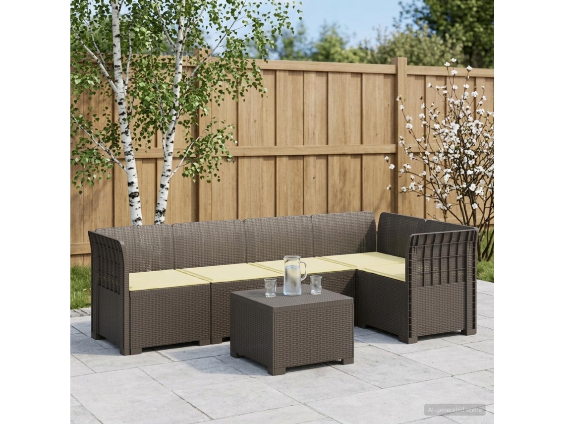 Vidaxl Sofá De Jardim De 5 Pessoas Com Almofadas Visual De Rattan Pp