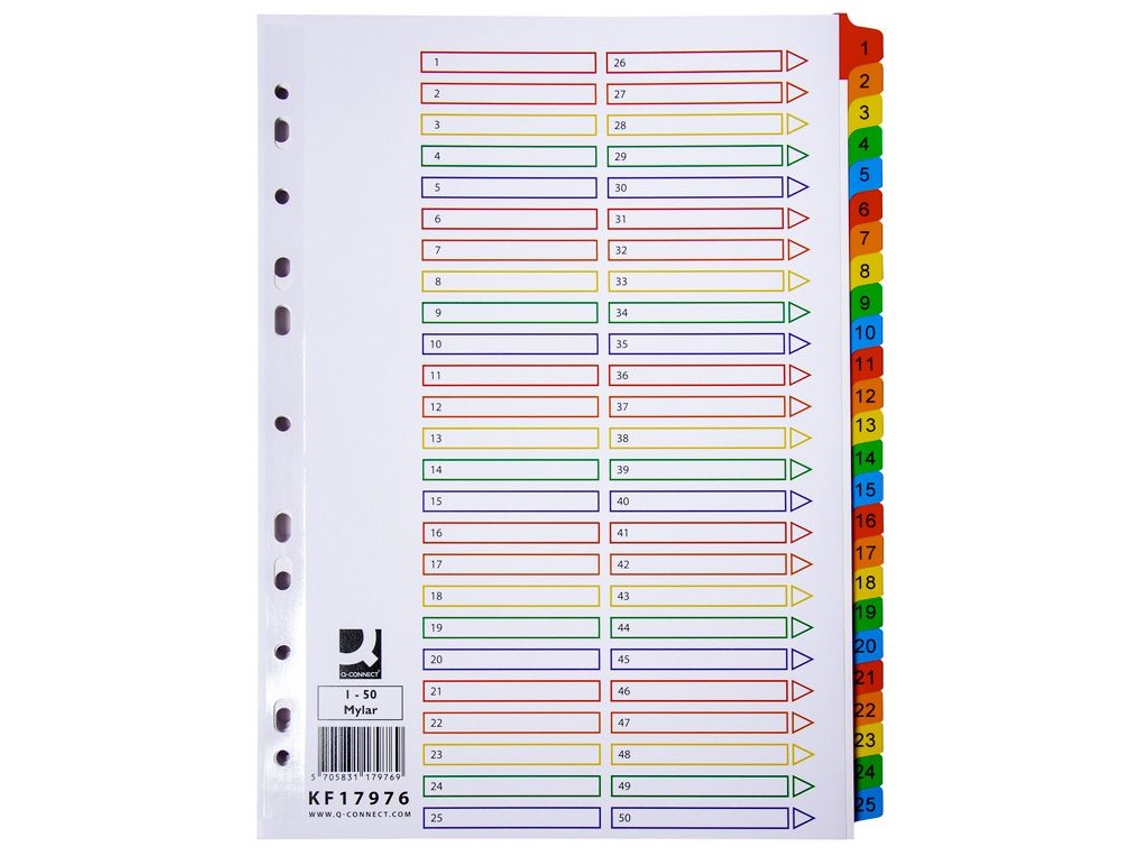 Divisor Numérico de Papelão Q Connect 1-50