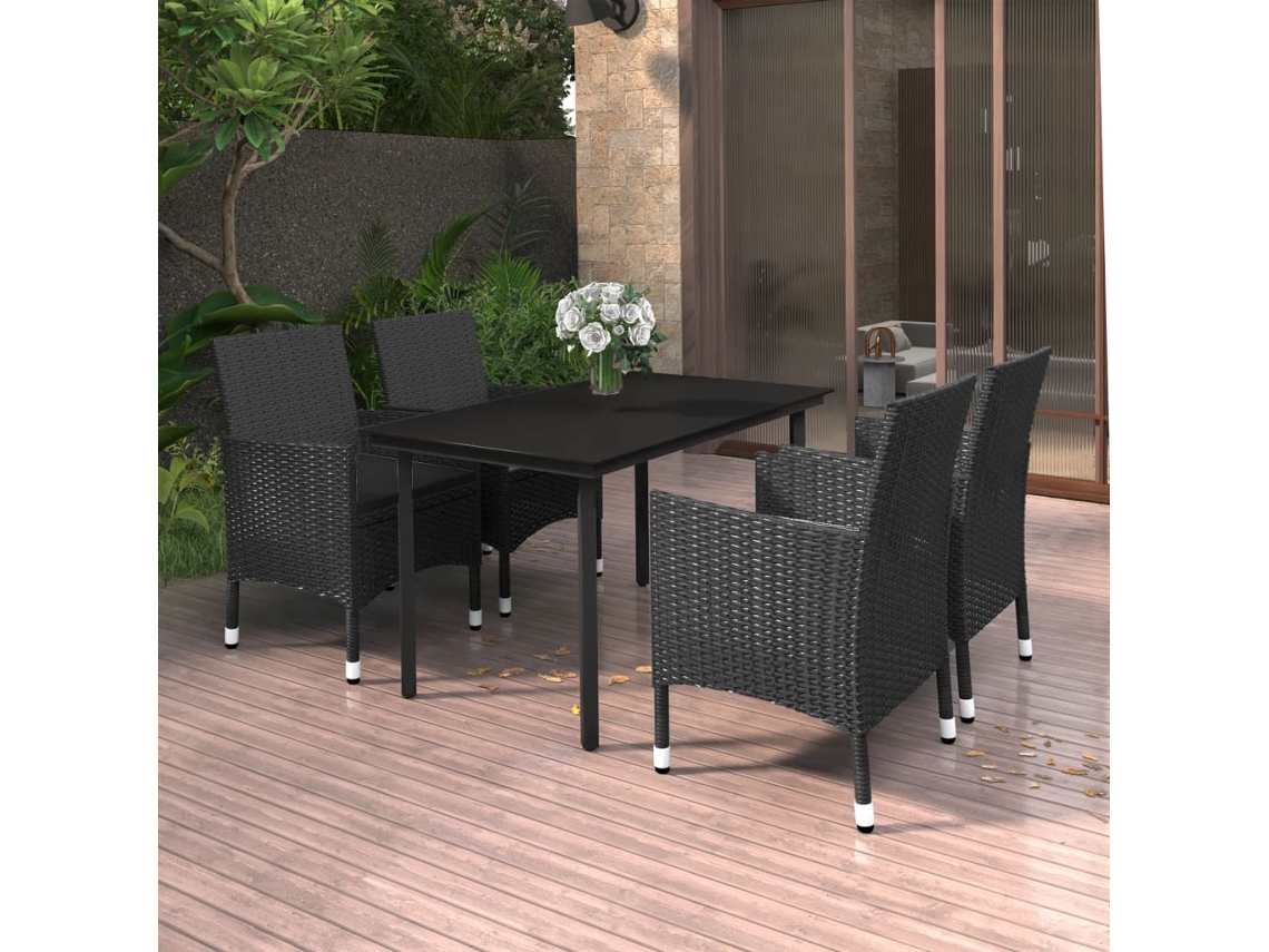 Vidaxl 5 Pcs Conjunto De Jantar P/ Jardim C/almofadões Vime Pe E Vidro