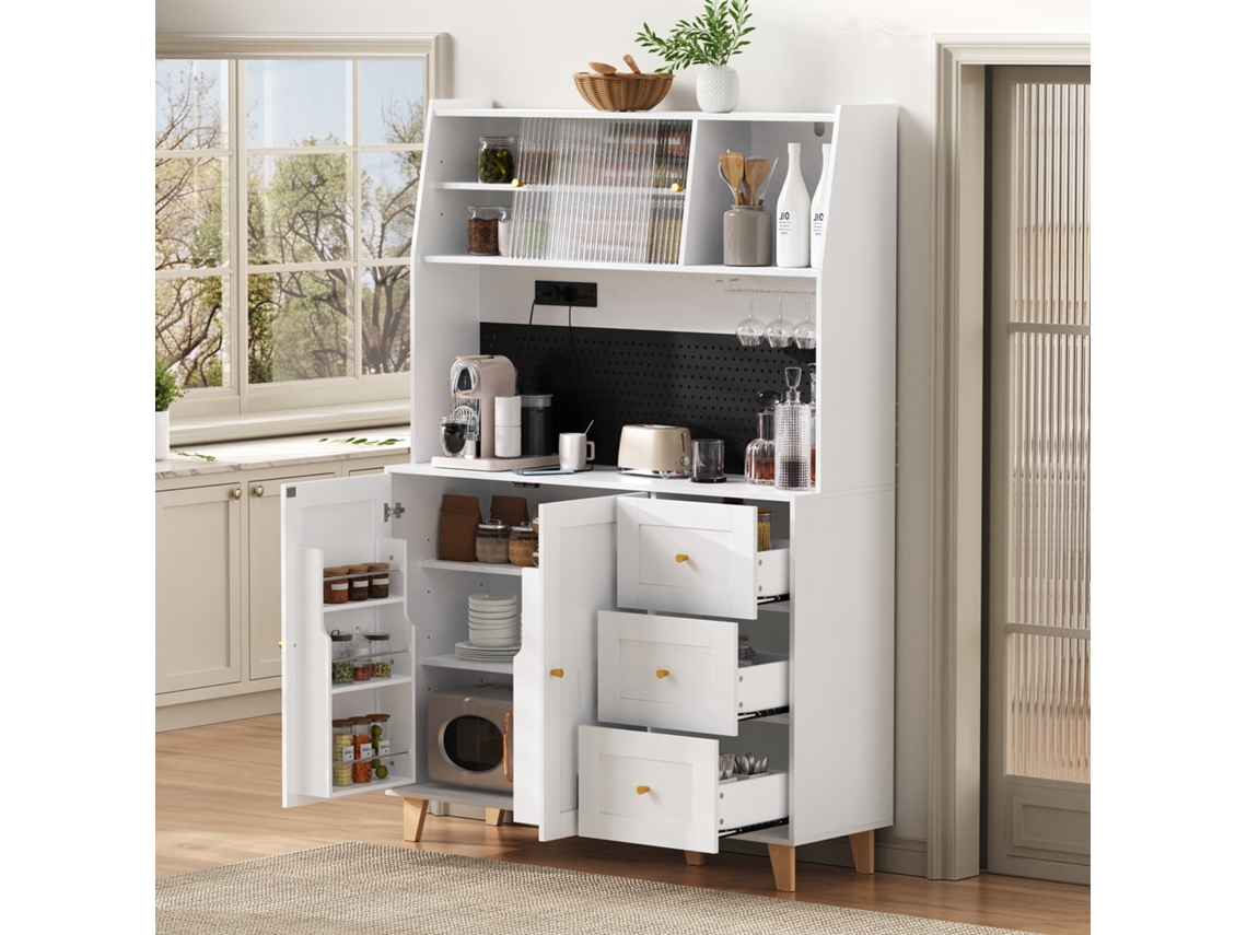 Armário Alto Com Tomadas E Painel Perfurado,bar Para Taças De Vinho E Armazenamento,buffet De Cozinha Branco Para Sala De Jantar