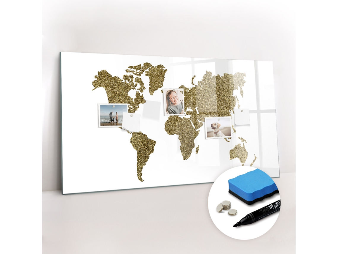 Quadro De Vidro Magnético Mapa-múndi Para A Cozinha Espelharte (120x60 Cm)