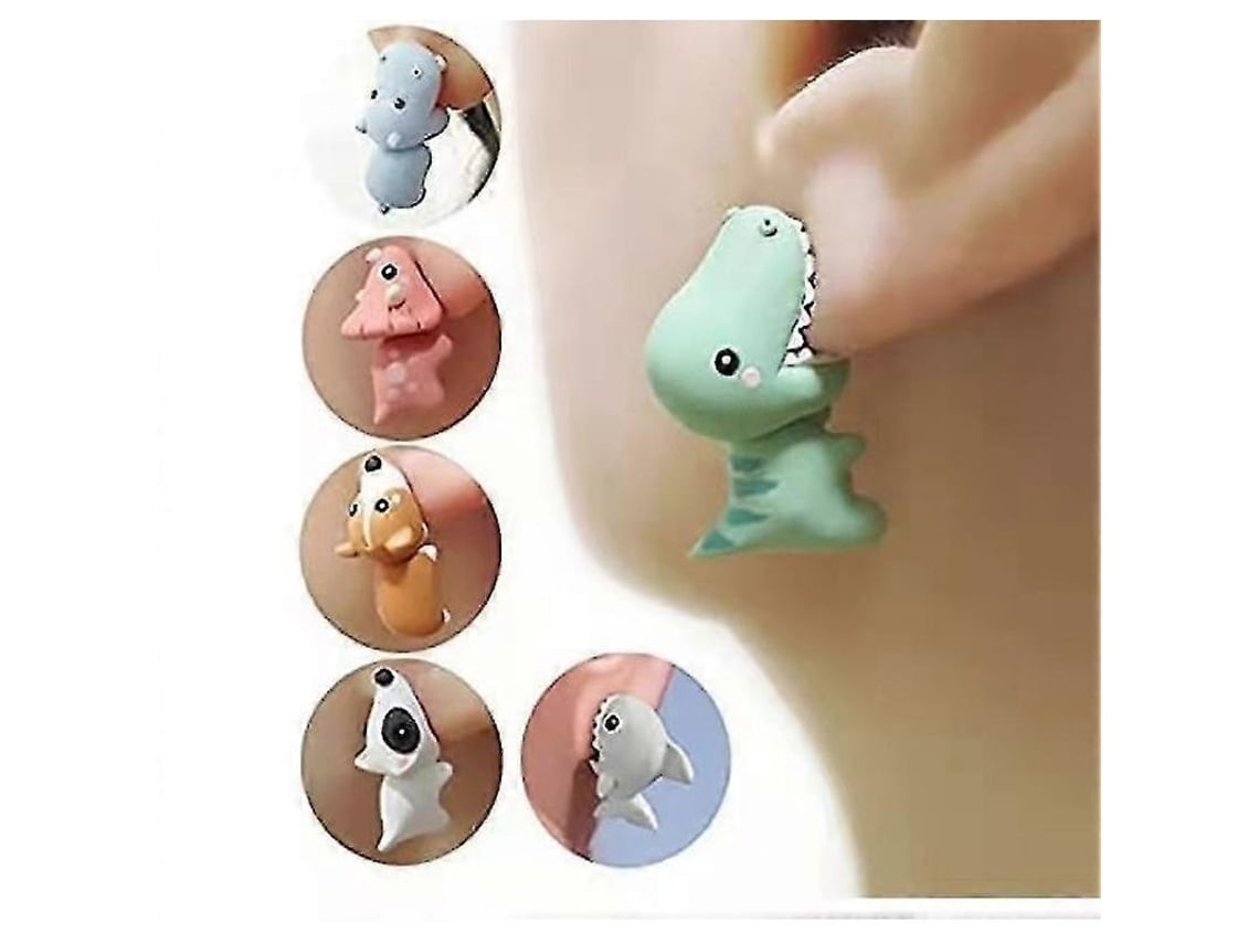 2026 brincos de Animais Fofos em Argila 3d Dinossauro Cores Verde Rosa Branco Azul Marrom