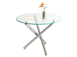 Mesa Redonda Tampo Vidro Temperado Pés Metálicos Design Minimalista Moderno 80×80×76cm