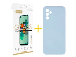 Pack 1 x Película de Vidro Temperado 2.5D + Capa ACCETEL Samsung Galaxy A16 5G Silicone Líquido Azul Claro