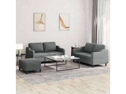 Vidaxl 3 Pcs Conjunto De Sofás Com Almofadões Tecido Cinzento-escuro