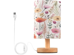 Abajur De Cabeceira Com Estampa Floral Em Aquarela, Portas De Carregaje USB C, Luminária De Mesa Cabeceira, Luminária