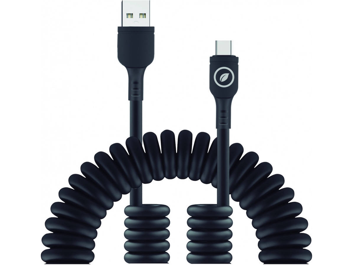 Cabo MUVIT USB-A a USB-C Rizado (3A - 60W 1,2M - Preto)