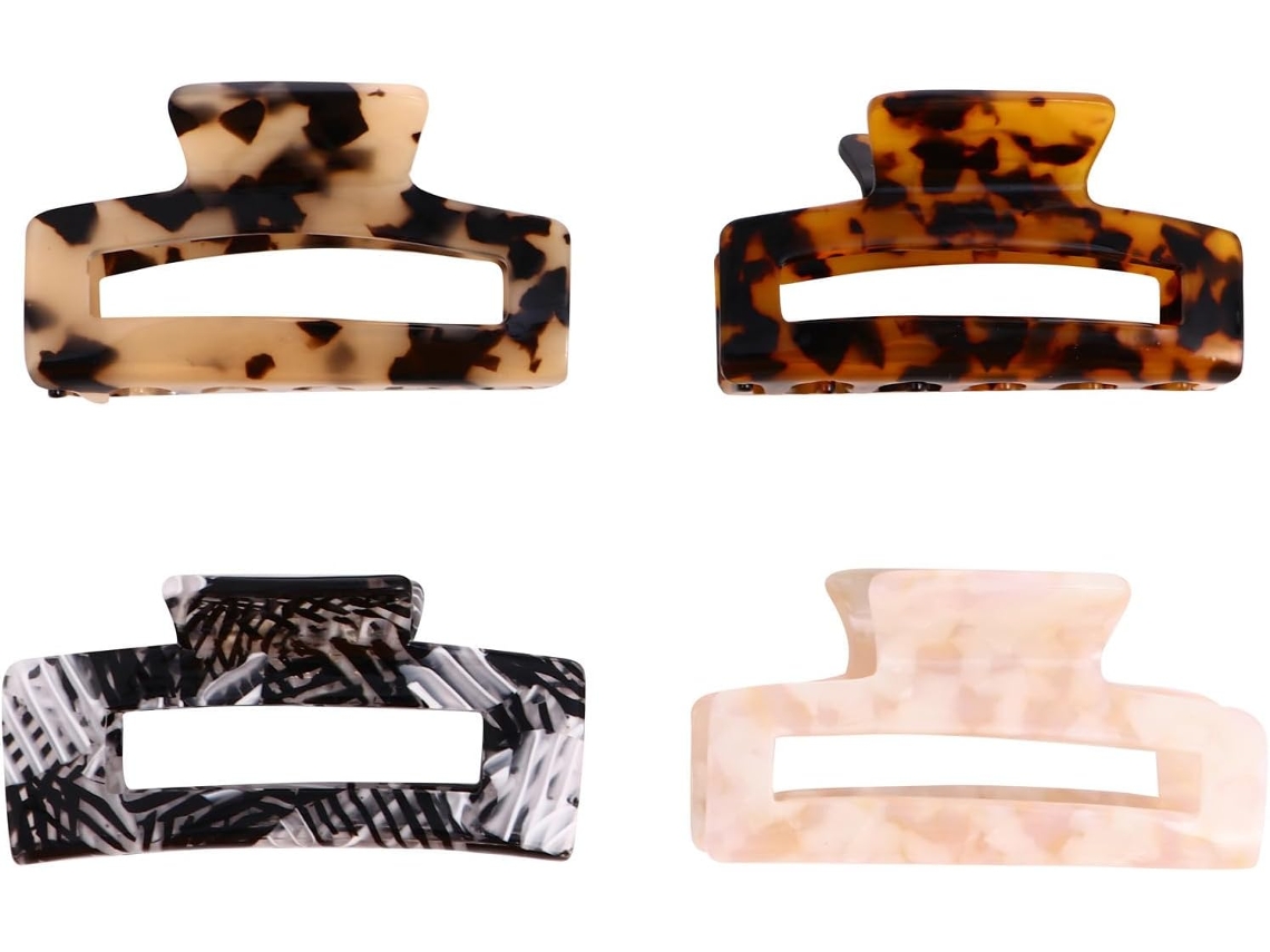 Presilhas de cabelo com fixação segura, antiderrapantes, conjunto de 4 unidades, acetato, tipo garra.