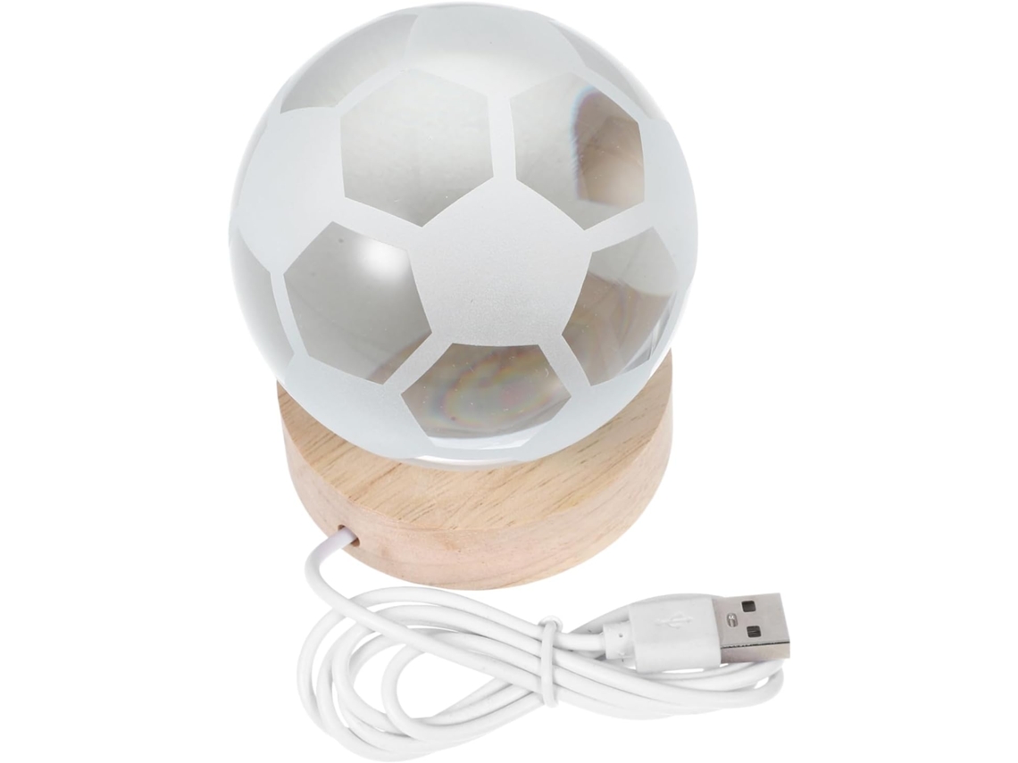 Luminária De Mesa Operitacx Com Bola Cristal 3d Base Madeira Led