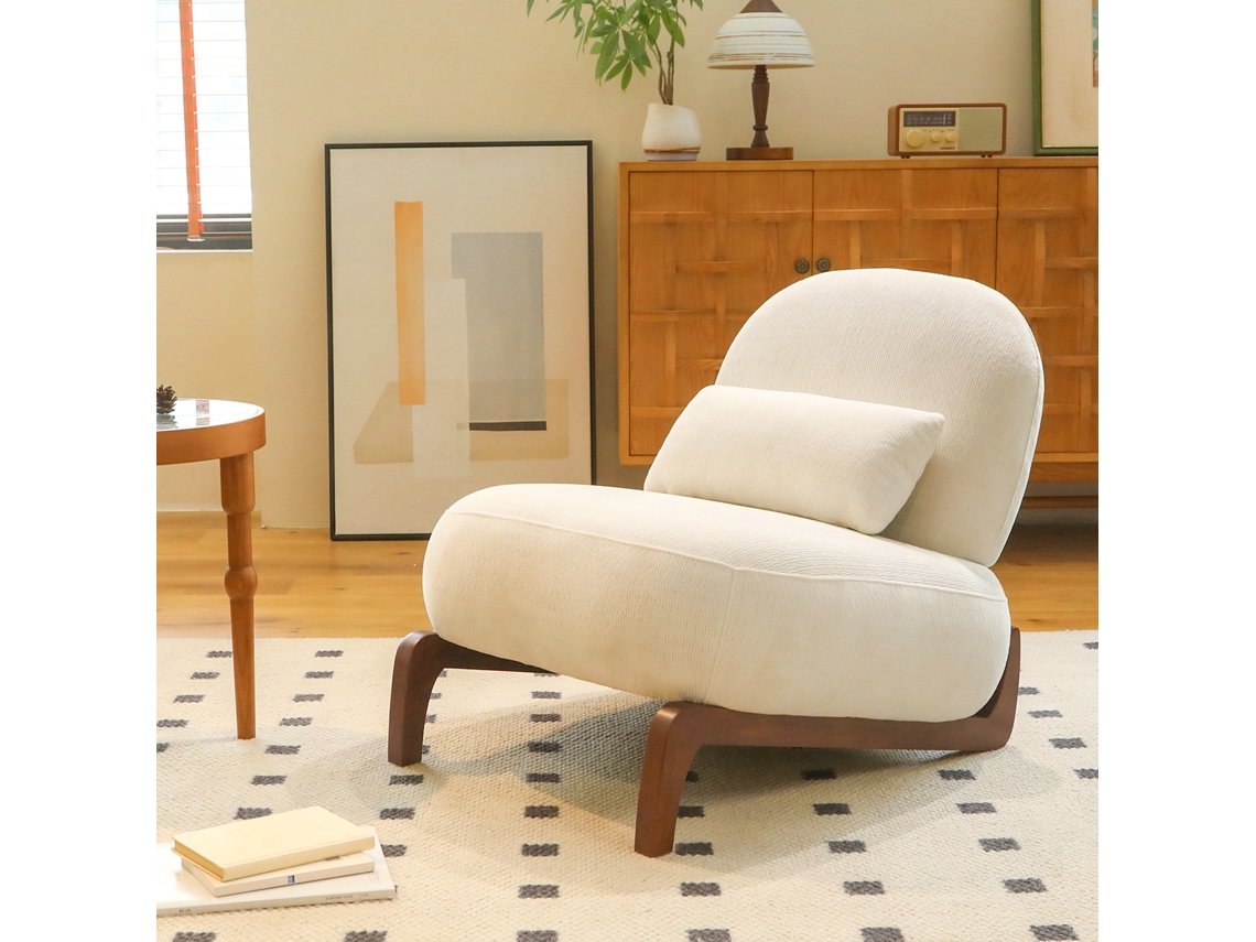 Poltrona Charmosa Com Pés De Madeira Maciça E Veludo, Almofada Macia Para Sala, Quarto, Leitura, Varanda E Salas De Espera.