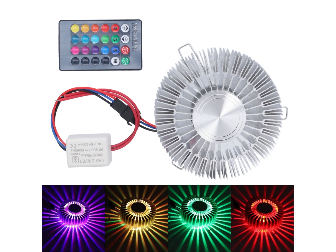 Lâmpada de Parede Girassol Alumínio 3w Rgb Controle Remoto S/MARCA