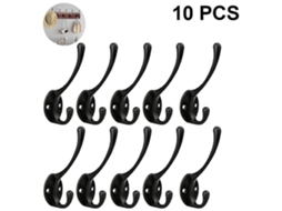 Conjunto de 10 Ganchos Rústicos para Casacos, para Parede, com Ganchos Duplos Reforçados, Estilo Retrô Preto BRILVIBERA
