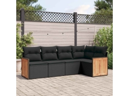 Vidaxl 5 Pcs Conjunto Sofás De Jardim Com Almofadões Vime Pe Preto