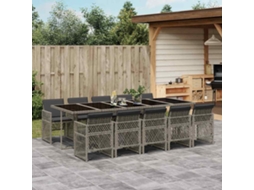 Vidaxl 11 Pcs Conjunto Jantar P/ Jardim C/ Almofadões Vime Pe Cinzento