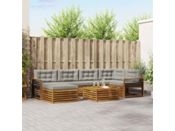 Vidaxl Conjunto De Sofás Para Exterior 7 Unid. Cinza Natural E Claro