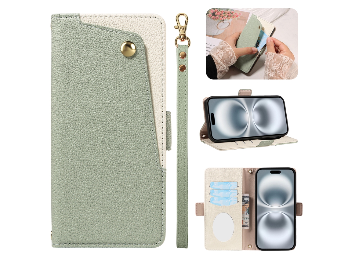 Capa Para Celular Em Couro Texturizado Com Cordão, Capa Para Iphone.verde Claro - Iphone 13 Pro Max