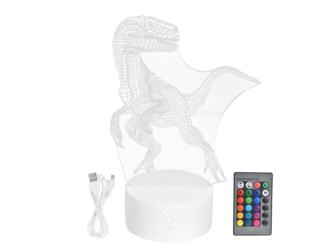 Lâmpada de dinossauro 3D com 16 cores, 5 níveis de brilho, 4 modos, luz noturna decorativa para sala | S/MARCA