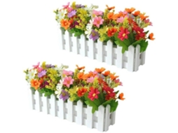 Arranjo de Flores Artificiais em Vaso, 2 Peças Decorativas com Cerca de Madeira, Orquídeas para Varanda, Sala de Estar e Jardim. AQUAFORGE