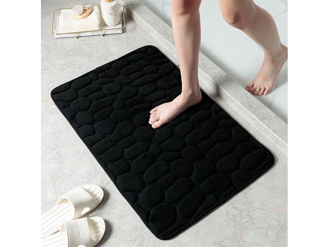 Tapete de Banheiro Antiderrapante , com Estampa de Pedra, em Tecido Não Tecido, Altamente Absorvente e Lavável. MDUG (preto)