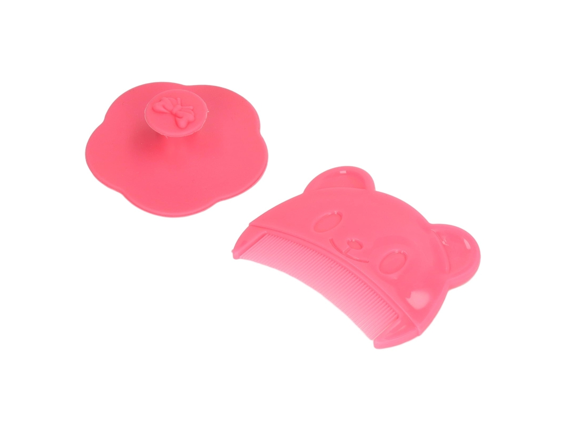 Primerox 2pcs Conjunto de Pincel Silicone para Banho Bebê Escova Couro Cabeludo Macia Newborns Vermelho