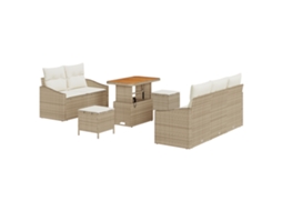 Conjunto 8 Sofá De Jardim Vidaxl Bege Vime Pe (178 X 62 X 85 Cm)