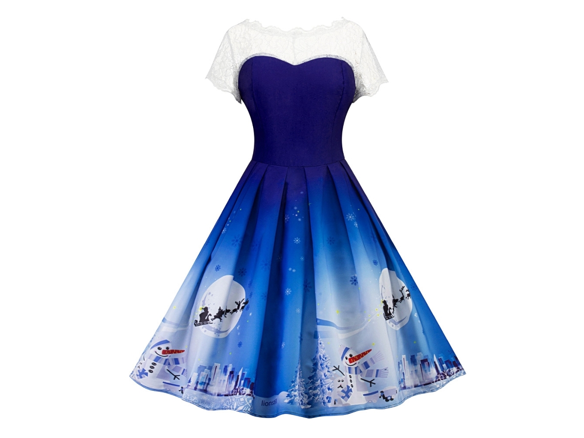 Vestido Médio Laxiscreed Em Renda, Patchwork E Cintura Alta Para Mulheres, Elegante, Confortável E Versátil