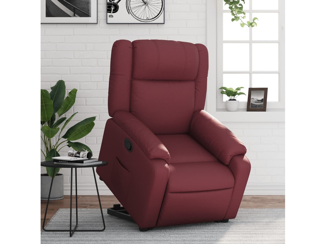 Poltrona reclinável elevatória couro artificial vermelho tinto