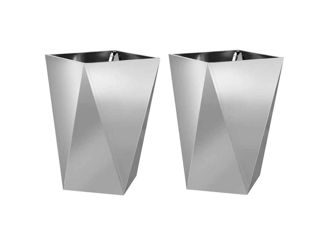 Conjunto 2 Caixa De Vaso Vidaxl Prateado Aço (50 X 50 X 75 Cm)