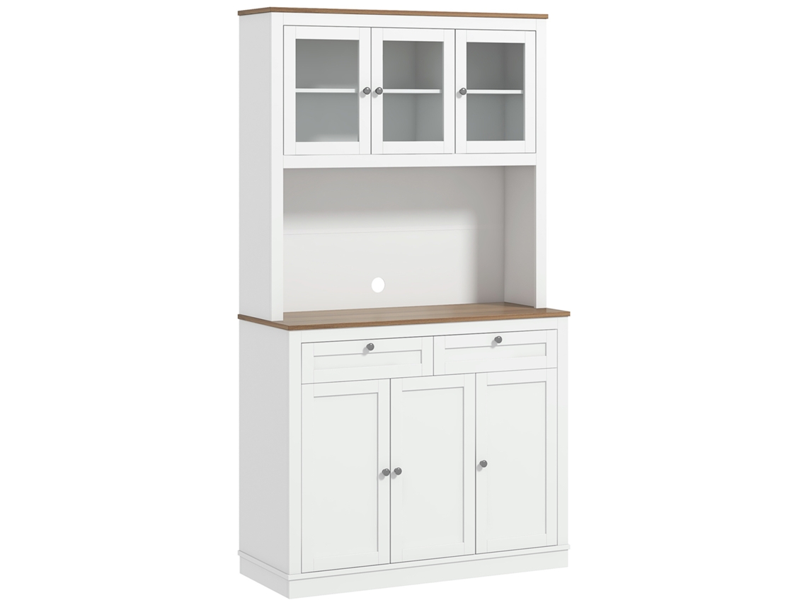 Armário Cozinha 3 Portas Vidro 2 gavetas prateleiras ajustáveis branco 100x40x180 Cm | S/MARCA