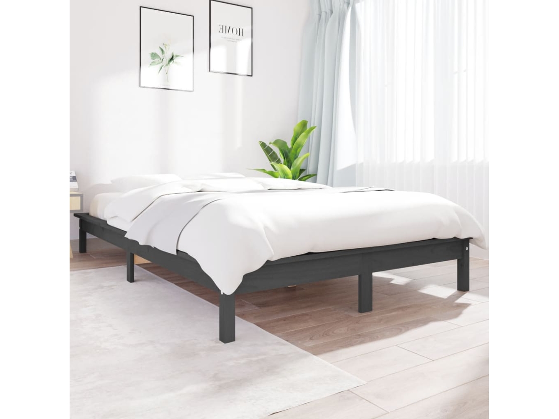 Vidaxl Estrutura Cama Pequena De Casal 120x190 Cm Pinho Maciço Cinza