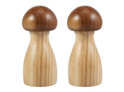 Conjunto de 2 Moedores Sal e Pimenta Madeira em Formato Cogumelo, com Ajuste Moagem. AQUAFORGE