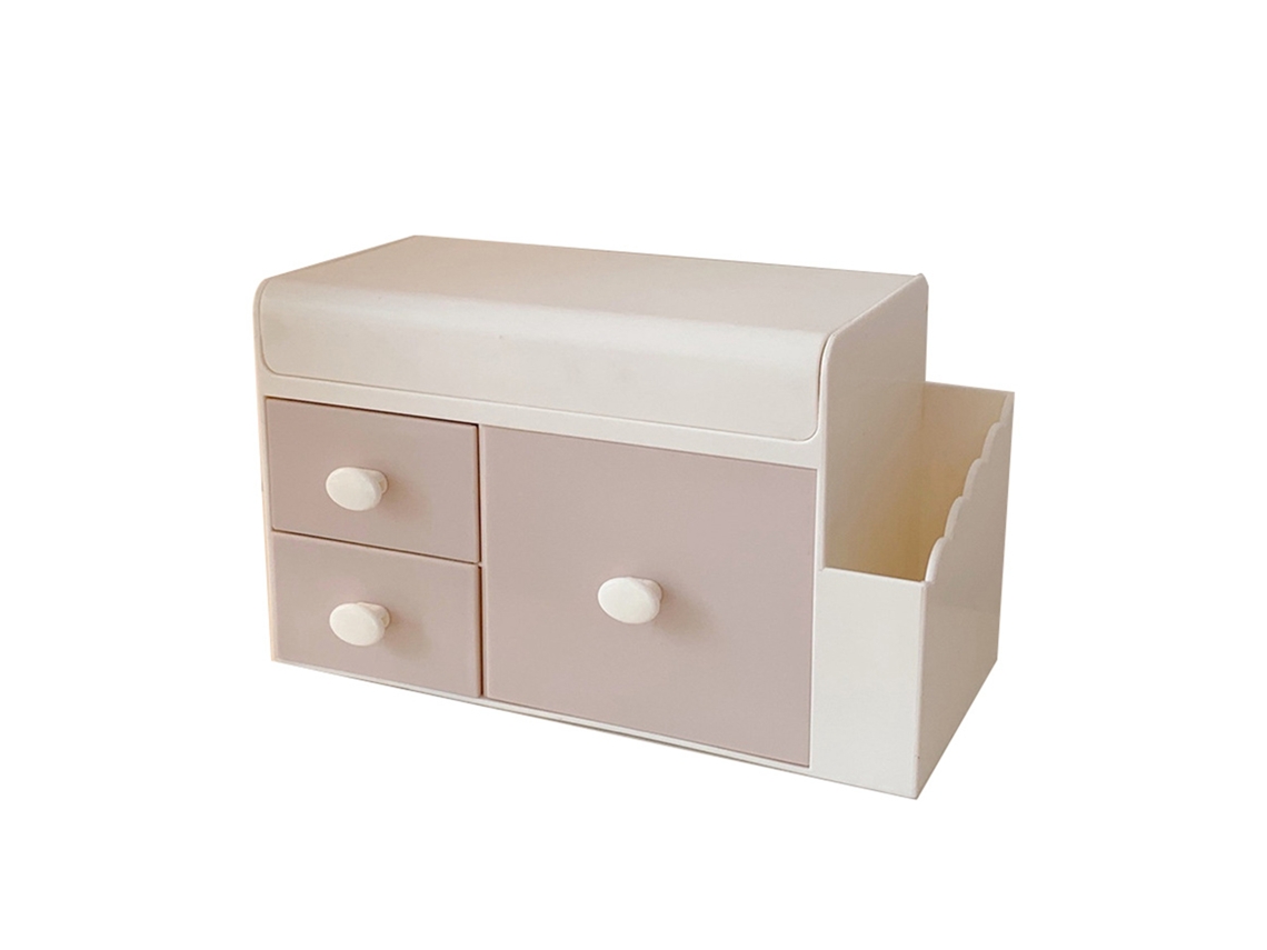 Caixa de Armazenamento para Mesa com Gaveta Grande Capacidade Tampa Anti poeira Pp Decorativa Rosa Claro com Adesivos | S/MARCA