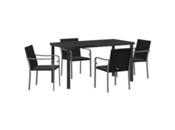 Conjunto 5 Conjunto De Jantar Para Jardim Vidaxl Preto Vime Pe (140 X 70 X 73 Cm)