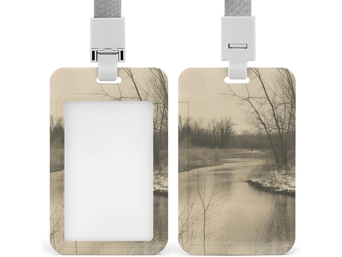 Suporte Crachá Old River Inverno, Capa Protetora Vertical com Cordão, Estojo Plástico Impermeável, Suporte Crachá